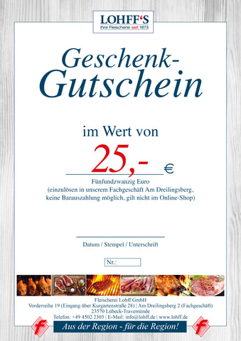 Geschenk Gutschein 25,- EUR