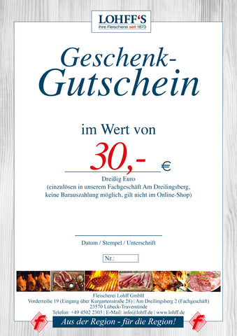 Geschenk Gutschein 30,- EUR
